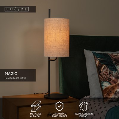 Lucide MAGIC - Lámpara de mesa - Ø 18 cm - 1xE27 - Negro